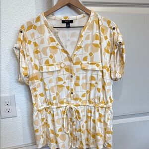 Alfani Yellow Puff Sleeve Blouse with Notched Collar